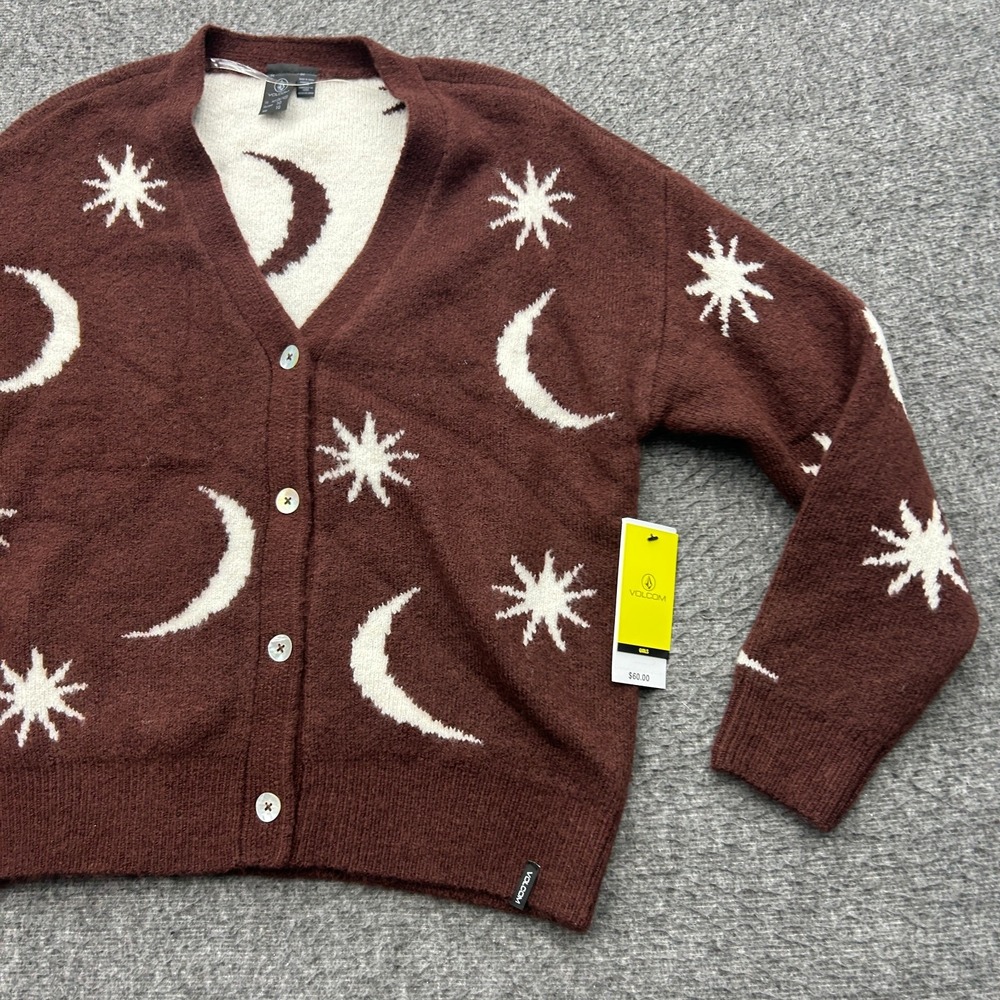 Volcom Girls Sweater Medium 8/10 Celestial Moon Stars Cardigan Whimsigoth Fairy - Picture 4 of 8